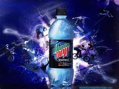 a bottle of mountain dew on a blue background