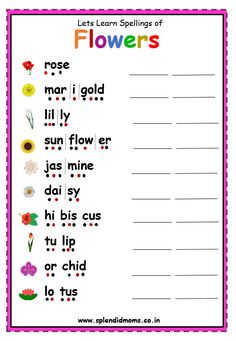 flowers worksheet for kids to practice spelling the words in english and spanish, with pictures