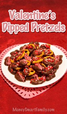 valentine's dipped pretzels on a white plate