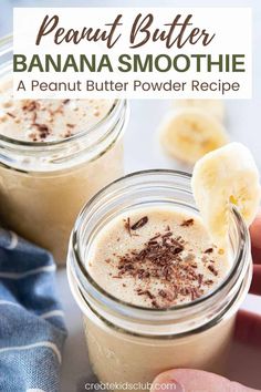 peanut butter banana smoothie in a mason jar