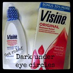 **To get rid of dark under eye circles** use a few drops of visine on a cotton swab and swipe underneath eyes!! Dark Under Eye Circles, Dark Under Eye, Cotton Swab