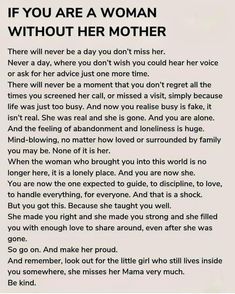 a poem written in black and white with the words if you are a woman without her mother