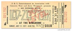 an old concert ticket with the words led zepn on it and red lettering