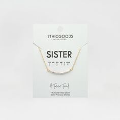 SISTER Forever Friends. This 14k gorgeous, dainty gold-filled necklace spells SISTER in Morse Code. Its perfect to wear every day layered with other necklaces or as a stand alone piece! Sisters are built in best friends! How to read your necklace: A Morse Code dot is one bead and a dash is two beads in the alternating color. Start at the first bead and follow the Morse Code spelling around the necklace! Your purchase helps to provide economic empowerment for women who are survivors of human traf Sister Forever, Morse Code Necklace, Sisters Forever, Forever Friends, Morse Code, Dainty Necklace, Gold Filled Chain, Friends Forever, Stone Necklace