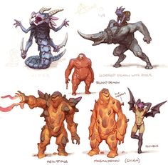 several different types of monsters in various poses