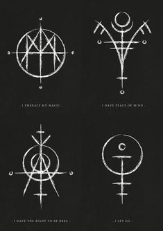 four different types of symbols in white on black paper, each with an inverted design