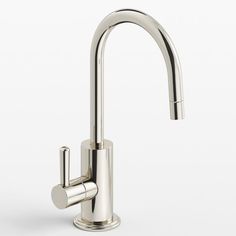 a chrome faucet on a white background with no one in the photo to describe