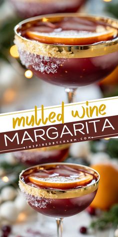 two glasses filled with mulled wine margaritas