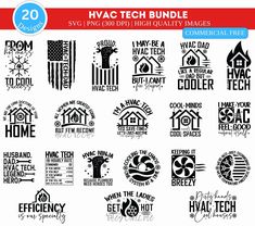 the bundle of 20 svt logos for hvac tech bundle includes several different designs, including