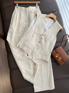 Lasaky - Chic and Comfortable Apparel Pair Model Kemeja, Vest Outfits For Women, Executive Style, Trendy Vest, Follower Of Christ, Wardrobe Sets, Clothes Korean Style, Chic Pants, Linen Suits