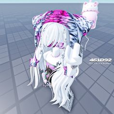 an animated image of a woman with white hair holding a cake in one hand and looking at the camera