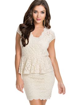 Flawless Lace Fabricated Ivory Peplum Party Midi Dress Medium Peplum Dress Outfit, Peplum Dresses, Short Dresses Tight, Peplum Lace, White Lace Mini Dress, Flounce Dress, Amazing Clothes, Peplum Styles, Midi Dress Party