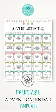 a printable calendar with the words, printable activities and an image of a flower