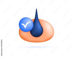 a blue and orange liquid droplet with a tick symbol on it's side