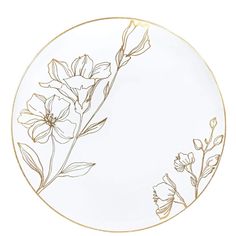 a white and gold plate with flowers on it