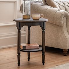 Classic Walnut Round Side Table – Solid Wood Construction & Lower Shelf - Decor interiors Dark Brown Side Table, Brown Side Table, Round Wood Side Table, Walnut Side Tables, Side Lamps, Wooden Side Table, Small Side Table, Living Room Side Table, Side Table With Storage