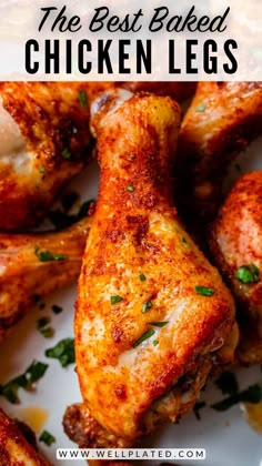 the best baked chicken legs on a white plate