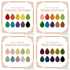 four different colors of autumn with the words, best colors for autumn and watercolors