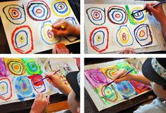 the process of painting circles with crayons on paper