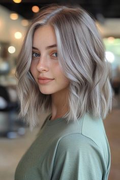 Shine bright in 2024 with 31 dazzling silver hair color ideas that are sure to turn heads! ✨🌟 #SilverHair #HairColor2024 #DazzlingLooks Dark Blonde Hair With Silver Highlights, Ash Blonde With Root Smudge, Hair Grey Blonde, Grey Blue Hair, Ash Gray Hair, Gray Short Hair, White Silver Hair, Hair Color Grey