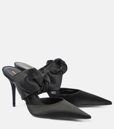 Barbara 90 satin mules in black - Saint Laurent | Mytheresa Casual Ballet Flats, Mid Heels Pumps, Designer Pumps, Sheepskin Boots, Boots Sneakers, Saint Laurent Shoes, Evening Shoes, Shoes For Women, Mules Shoes