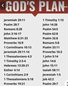 a poster with the names of god's plans