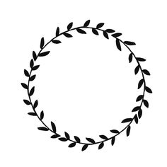 a black and white circular frame with leaves on the side, in an oval shape