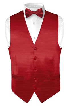 a red vest with a white shirt and bow tie