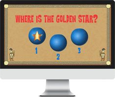 a computer screen with the words where is the golden star? and three blue balls