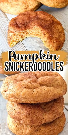 pumpkin snickkerdoodles stacked on top of each other with text overlay