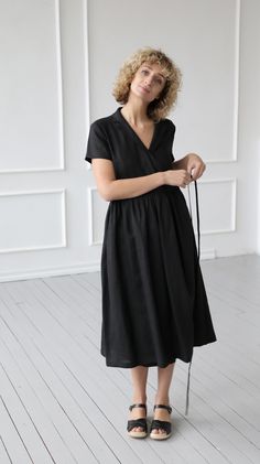 Casual Linen Wrap Dress, Short Sleeve Linen Dress With Tie Waist, Summer Linen Dress With Surplice Neckline, Casual Linen Wrap Dress With Short Sleeves, Casual Linen V-neck Wrap Dress, Linen Wrap Dress, Honest Beauty, Black Linen, Linen Dresses