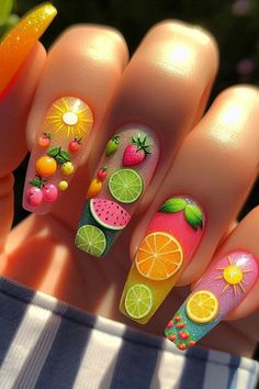 Fruit nail art is popular for its playful and refreshing look, perfect for summer or adding a pop of color to any outfit. This post lists 33 fruit nail art ideas, to inspire your next colorful and fun manicure. Summer, acrylic, designs, orange, easy, 3d, tutorial, simple, dragon, cute, strawberries, blueberry. Bright Orange Nails, Dark Purple Nails, Fun Manicure, White Tip Nails, Dark Blue Nails, Raspberry Ripple, Coconut Dream, Grape Bunch