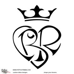 the letter r with a crown on top is shown in black and white, as well as