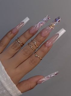 Acrylic Nail Designs Classy, Colored Acrylic Nails, White Acrylic Nails, Glow Nails, French Acrylic Nails, Exotic Nails