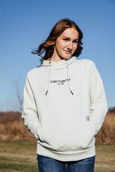 Stay comfortable and stylish on the go with the Carhartt Force Relaxed Lightweight Graphic Hoodie for Women in Malt White. Featuring moisture-wicking technology and a relaxed fit, this hoodie keeps you feeling fresh and looking great. Perfect for any outdoor adventure!Features:CarharttStyle: 105573-W03Color: MaltShell: 60% cotton, 40% polyesterWomen’s hoodieCarhart screen printed logo on chest and left sleeveBuilt with Force technology to wick sweat and dry fastFastDry® technologyStain Breaker® technology releases stainsThree-piece hood Spandex-reinforced rib-knit cuffs and waist Front pouch pocket with hidden media pocketRelaxed fit, midweightMeasurement from size small:Chest: 41” Length: 25”Machine wash cold, tumble dry lowNeed to know what that perfect Carhartt fit feels like? Check out Carhartt Style, Hoodie For Women, Shop Sweatshirts, Small Chest, Knit Cuff, White Style, Print Logo, Outdoor Adventure, Graphic Hoodie