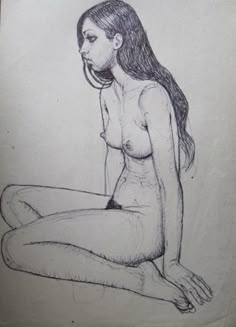 a drawing of a naked woman sitting on the floor