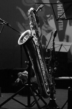 a black and white photo of a saxophone