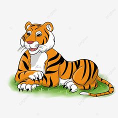 a cartoon tiger laying down on the grass