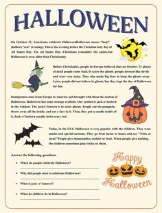 a halloween party flyer with pumpkins, bats and witches on the front page for children's halloween parties