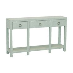 a white console table with two drawers