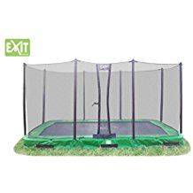 a green trampoline with a net attached to it