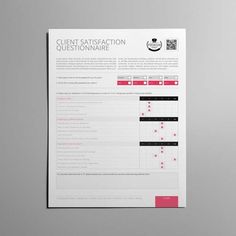 a white sheet with red and black lines on it that says client satisfaction questionnaire