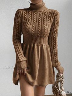 Lasaky - Stylish Knitted Sweater Dress with Comfortable Twist Design Dress For Pear Shape, Cable Knit Turtleneck, White Sweater Dress, Umbrella Skirt, Cable Knit Turtleneck Sweater, Turtleneck Sweater Dress, Coffee Color, Neue Outfits, Sweater Dresses