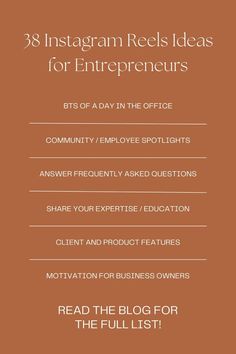 an orange background with the words instagramm reels ideas for entrepreneurs on it