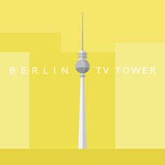 the berlin tv tower is shown in this minimalist style poster, which features an abstract yellow background