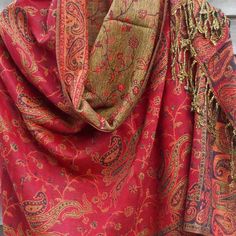 A Gorgeous, Light-Weight Pashmina Scarf In A Vivid Red And Gentle Tan, The Colors Perfectly Complimenting Each Other. Perfect For Any Occasion. Brand New Item Material: Woven Pashmina (55% Pashmina.45%Silk) Style: Shawl, Scarf, Fringed Color: Magenta / Fuchsia / Purple And Beige Pattern: Paisley All Over Size: 76" Long 27" Wide Fringes: 3" On Both Ends Reversible, Different Color On Both Sides (Shown In Picture) Pastel Scarf, Gold Shawl, Evening Scarf, Festival Scarves, Bohemian Scarves, Ladies Scarf, Paisley Shawl, Michael Kors Scarf, Bridal Wrap