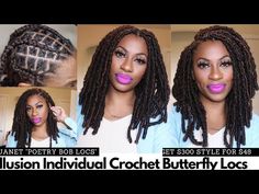 Individual Butterfly Locs, Crochet Goddess Faux Locs, Bob Locs, Crochet Braid Pattern, Butterfly Locs, Braid Patterns, Goddess Locs, Crochet Braid, Crochet Butterfly