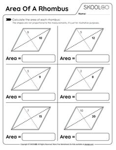 the area of a rhombus worksheet for students to practice their math skills