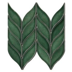 three green leaf shaped tiles on a white background, each with two different lines in the middle