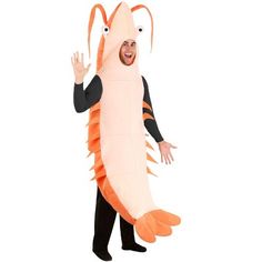 The Fun Costumes Shrimp Costume Adult OutfitTransform into the coolest crustacean at the Halloween party with this amazing Shrimp Costume for men and women! Our unisex shrimp costume is designed as a simple pullover tunic with a fun and funny vibe. The tunic features a cream-colored belly with an orange body. Plush details like soft-sculpted eyes, antennas, and swimmerets add the shrimp character details. It features a large opening for the face and it has a long shrimp tail that hangs in front Shrimp Costume, Sea Creature Costume, Fun Costumes, Hooded Tunic, Animal Costumes, Unique Costumes, Toddler Costumes, Fantasias Halloween, Velour Fabric